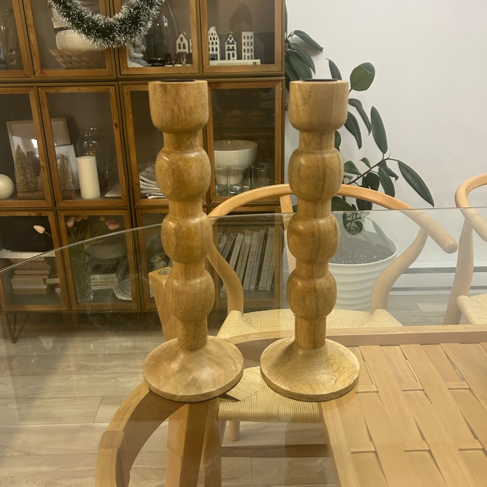 Set of Wood Candle Holders
